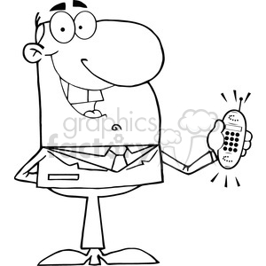 cartoon funny vector comic comical business man cellphone mobile salesman man office black+white