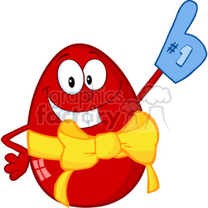 Royalty-Free-RF-Copyright-Safe-Happy-Red-Easter-Egg-Cartoon-Character-Wearing-A-Number-One-Glove clipart. Commercial use image # 384378