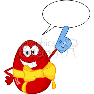 Royalty-Free-RF-Copyright-Safe-Happy-Red-Easter-Egg-Wearing-A-Number-One-Glove-With-Speech-Bubble clipart.