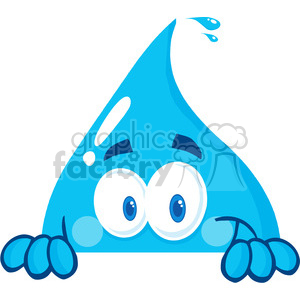 clipart - 128712 RF Clipart Illustration Smiling Water Drop Hiding  Behind A Sign.