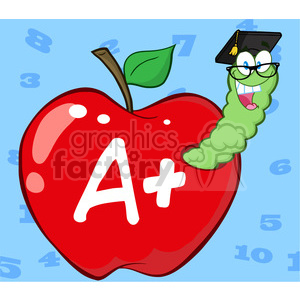 4947-Clipart-Illustration-of-Happy-Worm-In-Red-Apple-With-Graduate-Cap,Glasses-And-Leter-A-Plus clipart.