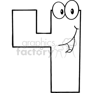 cartoon funny education school learning numbers character happy 4 four black white