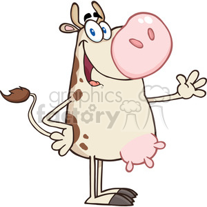 Happy Cow Cartoon Mascot Character Waving For Greeting