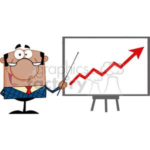 Clipart of Happy African American Business Manager With Pointer Presenting A Progressive Arrow clipart. Royalty-free image # 386839