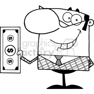 Clipart of Smiling Business Manager Holding A Dollar Bill clipart. Commercial use image # 386919