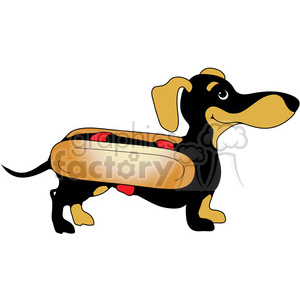 Dachshund wearing a hot dog clipart.