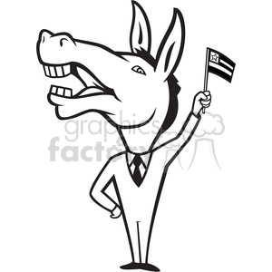 clipart - black and white donkey democrat waving flag.