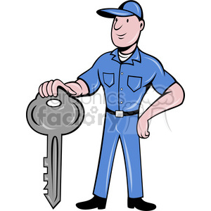 cartoon locksmith key keys large repairman handyman mechanic guy man people job career working employee
