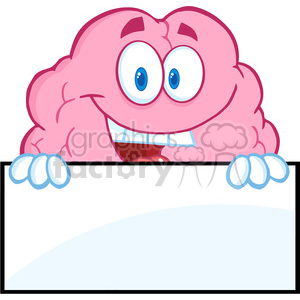 5851 Royalty Free Clip Art Smiling Brain Character Over A Blank Sign clipart.
