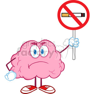 5844 Royalty Free Clip Art Angry Brain Cartoon Character Holding up A No Smoking Sign clipart.