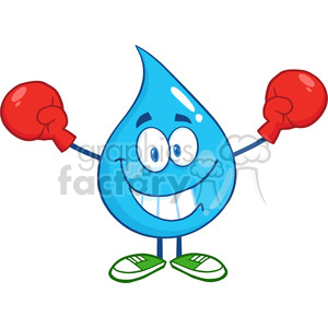 clipart - 6231 Royalty Free Clip Art Smiling Water Drop Character With Boxing Gloves.