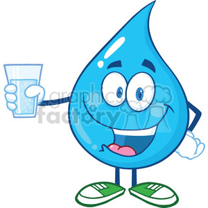 Water Drop Character Holding A Water Glass clipart.