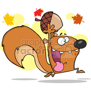 6735 Royalty Free Clip Art Crazy Squirrel Cartoon Mascot Character Running With Acorn clipart. Royalty-free image # 389415