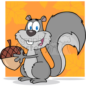 6732 Royalty Free Clip Art Cute Gray Squirrel Cartoon Mascot Character Holding A Acorn clipart. Royalty-free image # 389425