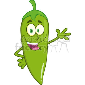6797 Royalty Free Clip Art Smiling Green Chili Pepper Cartoon Mascot Character Waving For Greeting clipart.