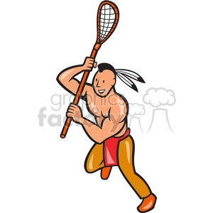 clipart - lacrosse indian player running right side.