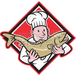 chef cook holding trout fish DIA clipart.