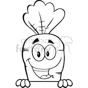Cute Black And White Happy Carrot Cartoon Character Over Blank Sign clipart. Commercial use image # 390111