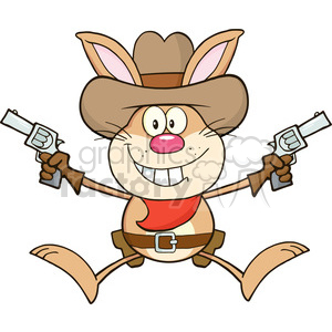 Royalty Free RF Clipart Illustration Cowboy Rabbit Cartoon Character Holding Up Two Revolvers clipart. Royalty-free image # 390151
