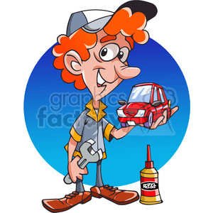 cartoon mechanic holding small car clipart. Commercial use image # 390765