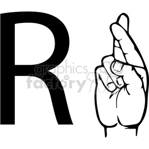 clipart - ASL sign language R clipart illustration worksheet.