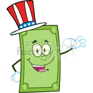 clipart - Smiling Dollar With American Patriotic Hat Waving For Greeting.