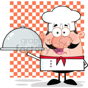 6837_Royalty_Free_Clip_Art_Happy_Chef_Cartoon_Character_Holding_A_Platter clipart. Royalty-free image # 393108