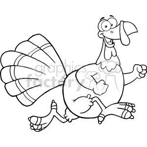 Royalty Free RF Clipart Illustration Black and White Happy Turkey Bird Cartoon Character Running clipart.