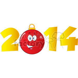 Royalty Free RF Clipart Illustration 2014 Year With Cartoon Red Christmas Ball clipart.