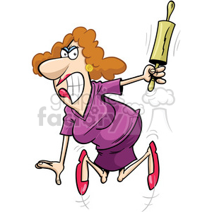 clipart - angry lady with rolling pin.