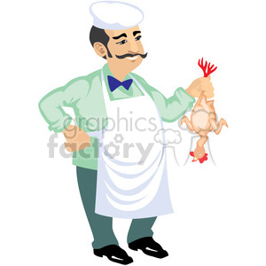 butcher holding a chicken
