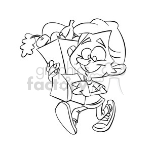 vector drawing of a child carrying a grocery bag full of food clipart. Commercial use image # 393697