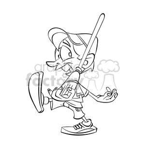 clipart - black and white image of boy marching with broom stick nino marchando negro.