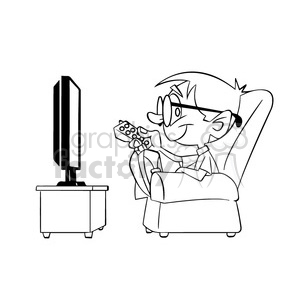 clipart - black and white image of boy watching tv nino con control remoto negro.