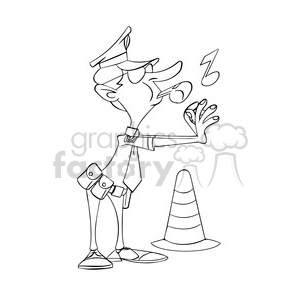 clipart - black and white traffic police officer cartoon.