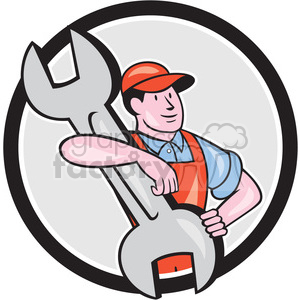 mechanic carrying spanner CIRC clipart. Royalty-free image # 394508