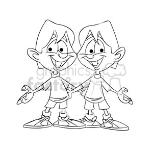 cartoon funny silly comics character mascot mascots twin twins boy children kids people black+white brothers