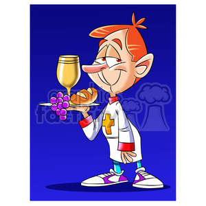 clipart - catholic priest with bread and wine.