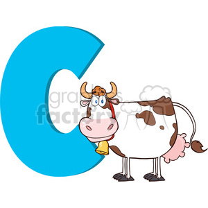 Royalty Free RF Clipart Illustration Funny Cartoon Alphabet C With Cow clipart. Royalty-free icon # 395315