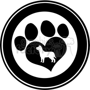 clipart - Royalty Free RF Clipart Illustration Love Paw Print Black Circle Banner Design With Dog Silhouette.