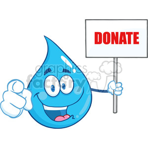 Royalty Free RF Clipart Illustration Water Drop Character Holding Up A Blank Sign With Text