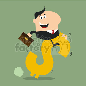 8288 Royalty Free RF Clipart Illustration Happy Manager Riding On A Hopping Dollar Symbol Flat Design Style Vector Illustration clipart.