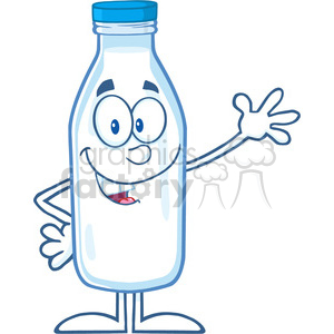 Royalty Free RF Clipart Illustration Milk Bottle Cartoon Mascot Character Waving clipart. Royalty-free image # 396156