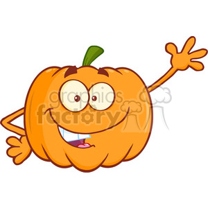 Royalty Free RF Clipart Illustration Funny Halloween Jackolantern Pumpkin Cartoon Mascot Character Waving For Greeting clipart. Royalty-free image # 396246