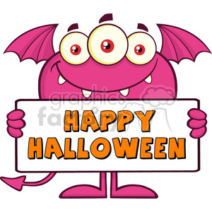 8920 Royalty Free RF Clipart Illustration Smiling Pink Monster Cartoon Character Holding A Sign With Text Vector Illustration Isolated On White clipart.