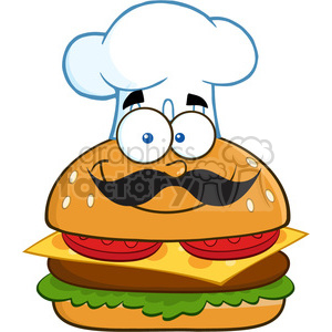 clipart - 8519 Royalty Free RF Clipart Illustration Smiling Chef Hamburger Cartoon Character Vector Illustration Isolated On White.