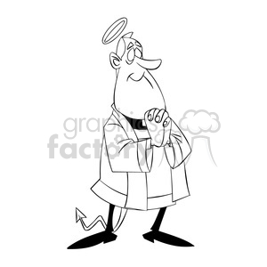 clipart - paul the cartoon priest character with halo and devil tail black white.