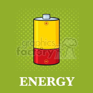clipart - royalty free rf clipart illustration yellow and red battery cartoon vector illustration poster with text and background.