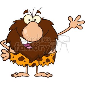 clipart - happy male caveman cartoon mascot character waving vector illustration.