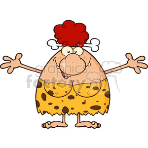 smiling red hair cave woman cartoon mascot character with open arms for a hug vector illustration clipart.